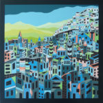 Village bleu et paysage - oeuvre de Bernadette Steffen BESN10-SD