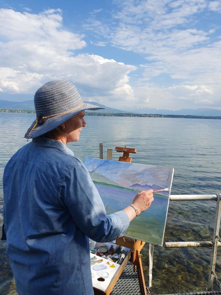 Gaelle Mot peinant le Léman