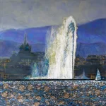 Jet d'eau de Genève, soir - Œuvre de Polina DEMIDOVA - PADA4