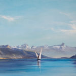 Haut lac Léman avec barque lémanique: hommage à Auguste Veillon et François Bocion - oeuvre de Philippe JUTTENS-PEJS37