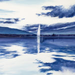 Rade de Genève avec Jet sur un lac miroir- œuvre de Philippe JUTTENS-PEJS38