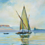 Le Neptune en route vers Genève avec le Salève dans la brume (école genevoise)- oeuvre de Philippe Juttens PEJS23-SD