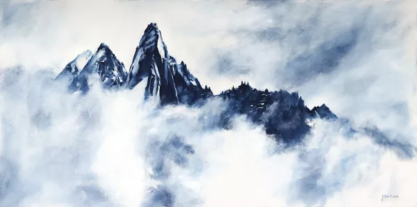 Les Drus et les flammes de Pierre au dessus des nuages - oeuvre de Philippe JUTTENS - PEJS55