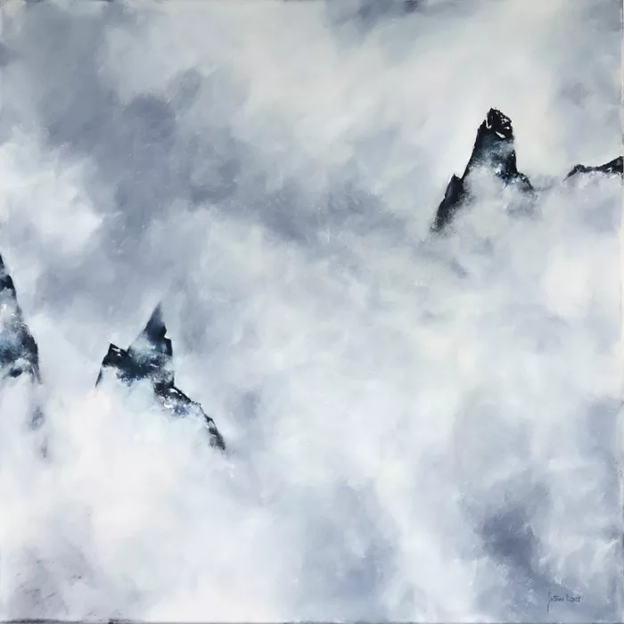 Pointe de Lépiney & Dent du Caïmen émergeant des nuages - oeuvre de Philippe JUTTENS - PEJS59