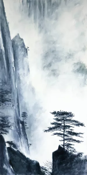 Le pin Japonais et falaises dans la brume - oeuvre de Philippe JUTTENS - PEJS63