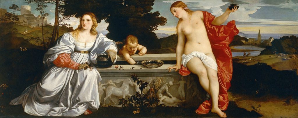 La peinture à l'huile sous toutes ses coutures 7 Tiziano Amor Sacro y Amor Profano Galeria Borghese Roma 1514Titien